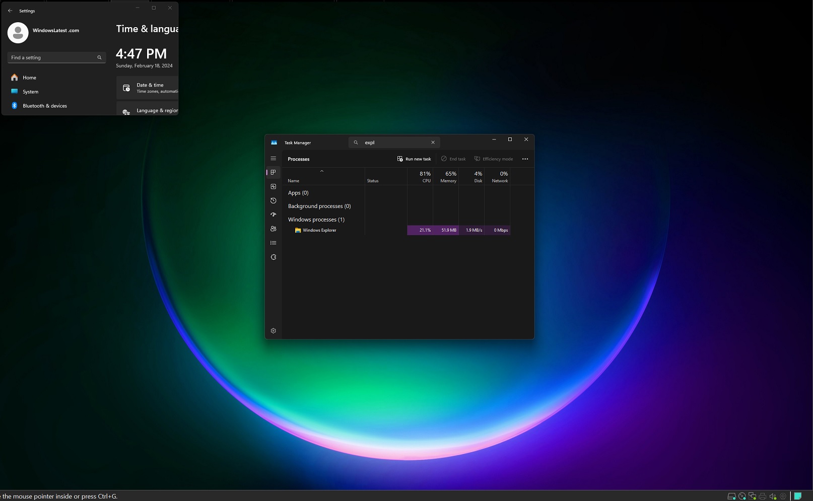 KB5034765 taskbar disappears